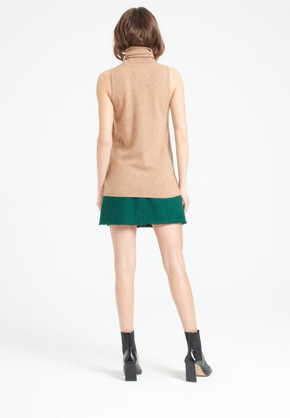 Pull col roulé sans manches femme en cachemire camel - LILLY 13