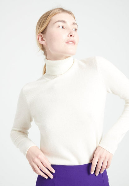 Pull col roulé femme en cachemire blanc écru - LILLY 3