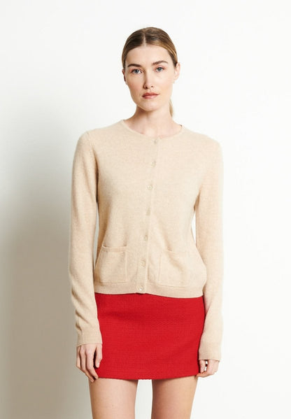 Cardigan col rond femme en cachemire beige - LILLY 4B