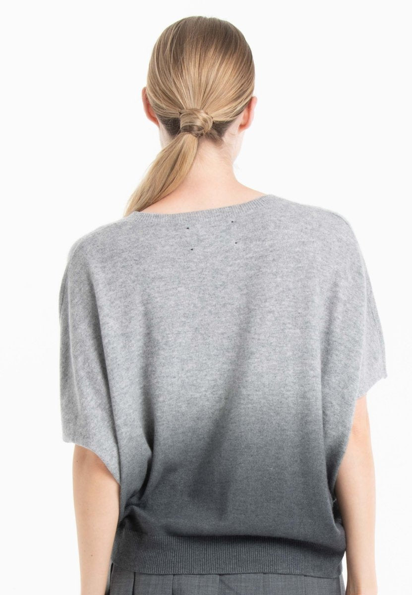 Pull col V manches chauve souris femme en cachemire tie & dye gris clair & gris anthracite - RIA 7B