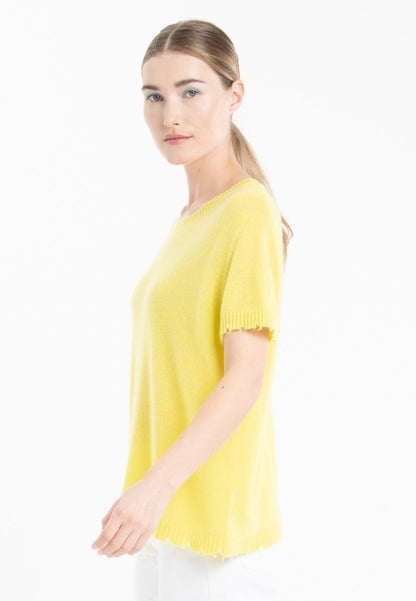 T-shirt col rond femme en cachemire déjaugé jaune fluo - AVA 6