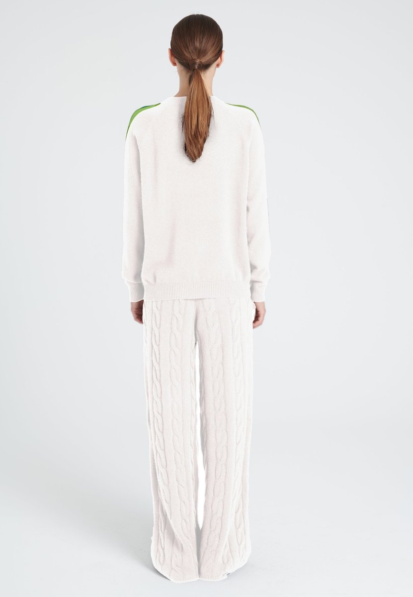 Pull col rond femme en cachemire blanc écru & bande multicolor - ZAYA 19