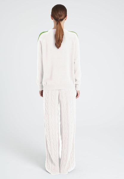 Pull col rond femme en cachemire blanc écru & bande multicolor - ZAYA 19